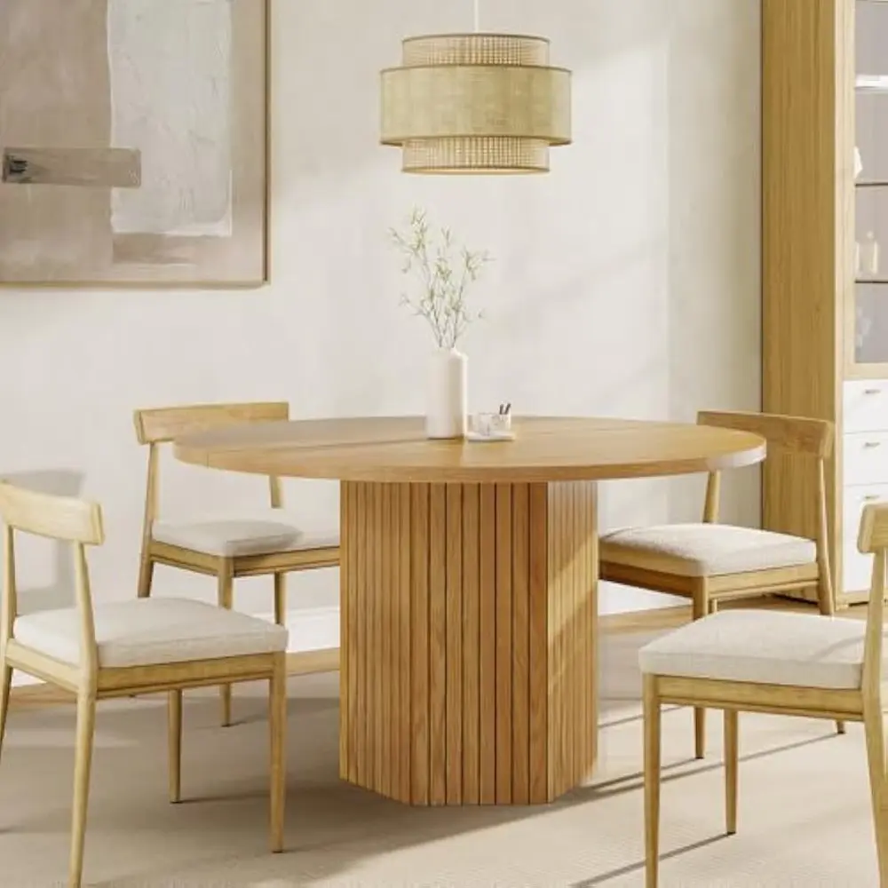 Wood Dining Table Round Kitchen Table for Dining Room, 47 inch Dinner Table 4 People Dining Room Table with Heavy Duty Pedestal
