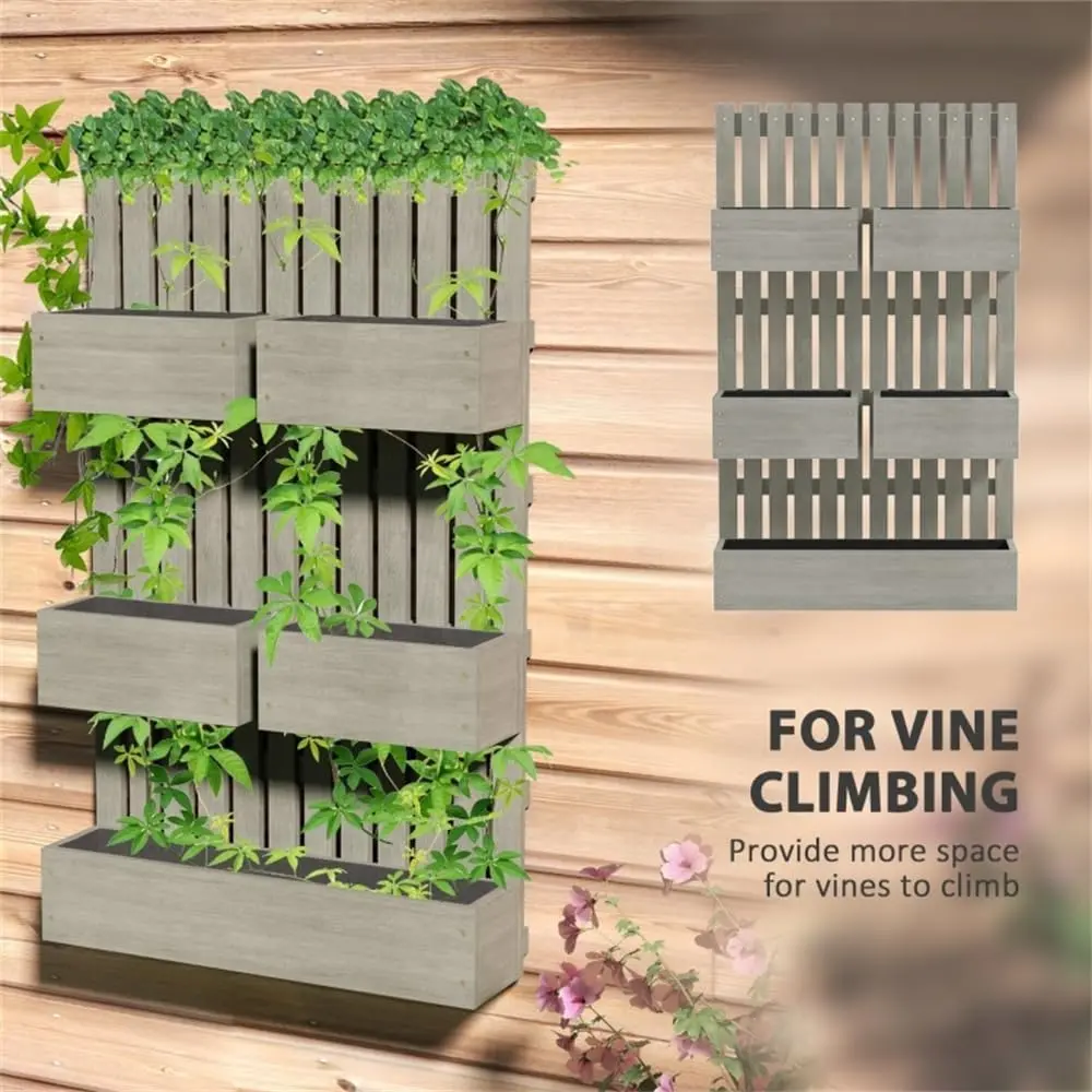 5 Box Raised Garden Bed with Trellis for Climbing Plants, Tall Wall-Mounted Wood Planter Box Set, Wall Hanging Planters Outdoor