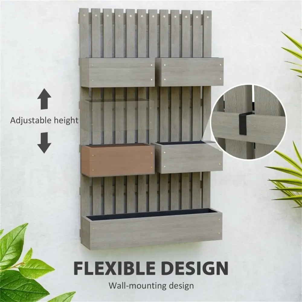 5 Box Raised Garden Bed with Trellis for Climbing Plants, Tall Wall-Mounted Wood Planter Box Set, Wall Hanging Planters Outdoor
