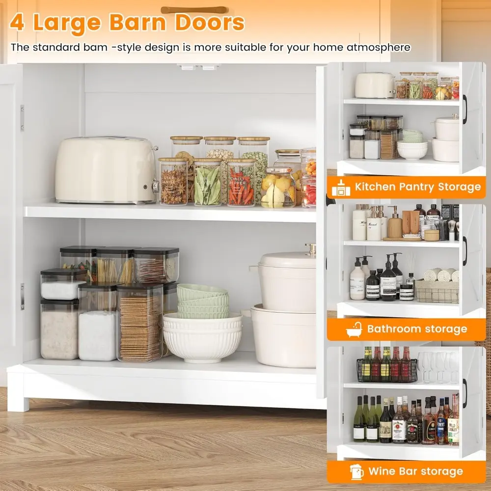 69.3" Tall Kitchen Pantry Cabinet, Farmhouse Large Storage Cabinet with 2 Barn Doors, 1 Drawer and Storage Shelves, Buffet Cupb