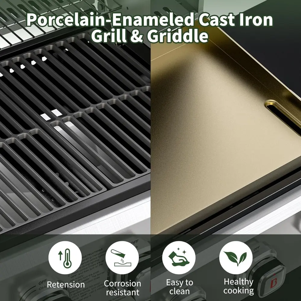 Brand-Man Griddle Grill Combo 6-Burner, 2 in 1 Versatile Propane Gas Grill and Griddle with Double Stainless Steel Lids, BBQ Com