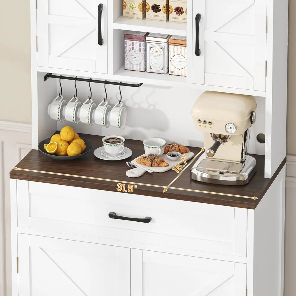69.3" Tall Kitchen Pantry Cabinet, Farmhouse Large Storage Cabinet with 2 Barn Doors, 1 Drawer and Storage Shelves, Buffet Cupb