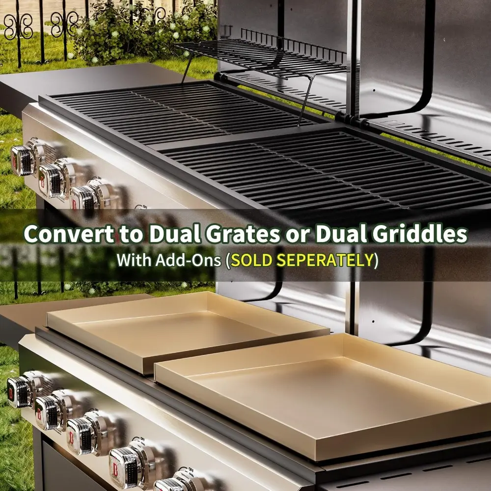 Brand-Man Griddle Grill Combo 6-Burner, 2 in 1 Versatile Propane Gas Grill and Griddle with Double Stainless Steel Lids, BBQ Com