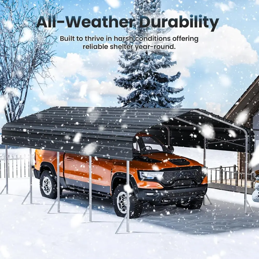 Heavy Duty Metal Carport, Reinforced Frame and Roof for All-Weather, Outdoor Galvanized Car Port with Enhanced Base for Car, Boa