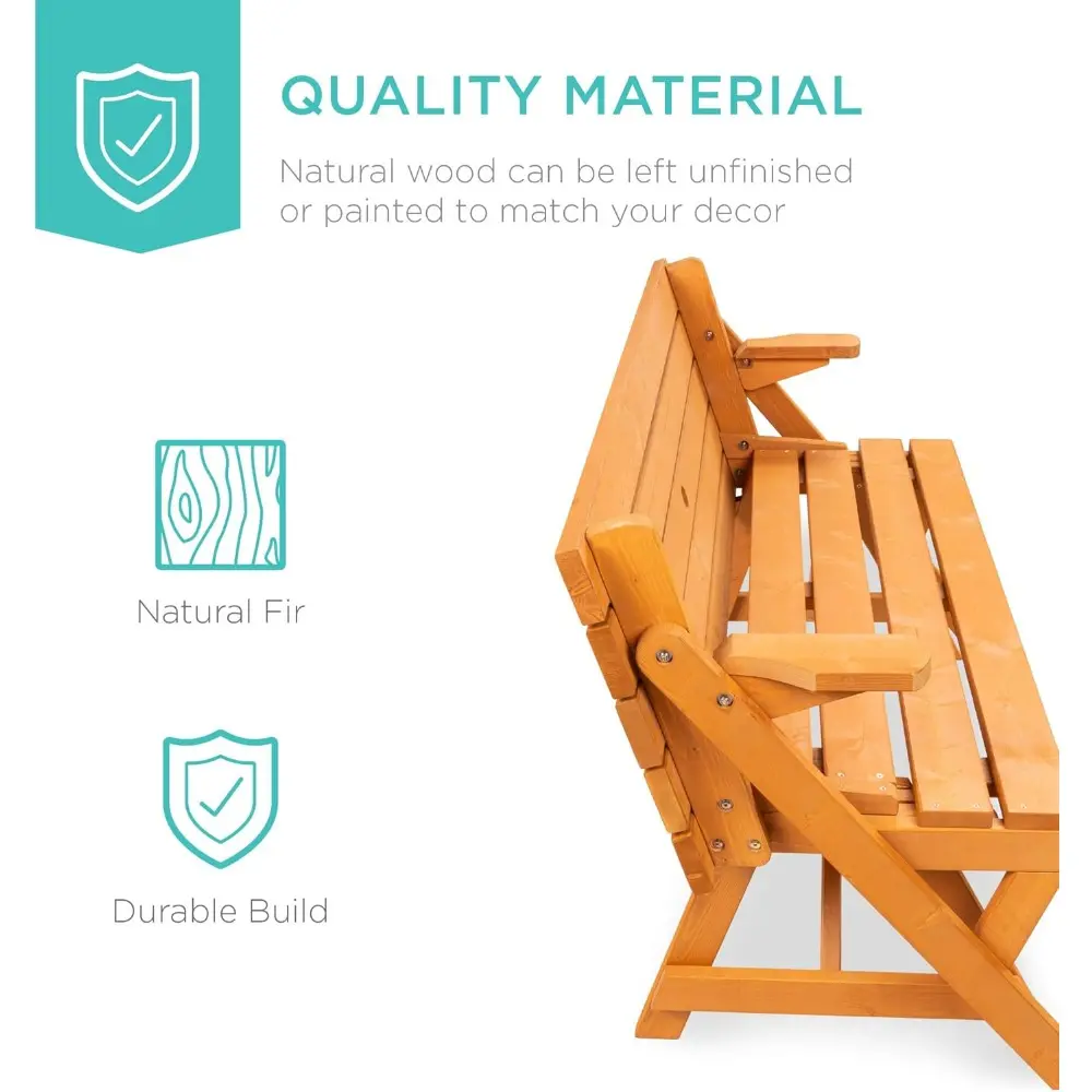 2-in-1 Transforming Interchangeable Outdoor Wooden Picnic Table Garden Bench for Backyard, Porch, Patio, Deck w/Umbrella Hole -