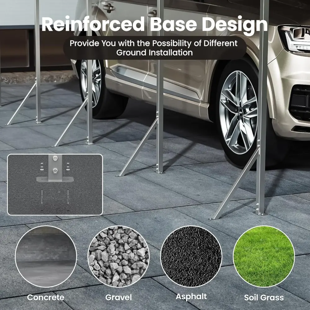 Heavy Duty Metal Carport, Reinforced Frame and Roof for All-Weather, Outdoor Galvanized Car Port with Enhanced Base for Car, Boa