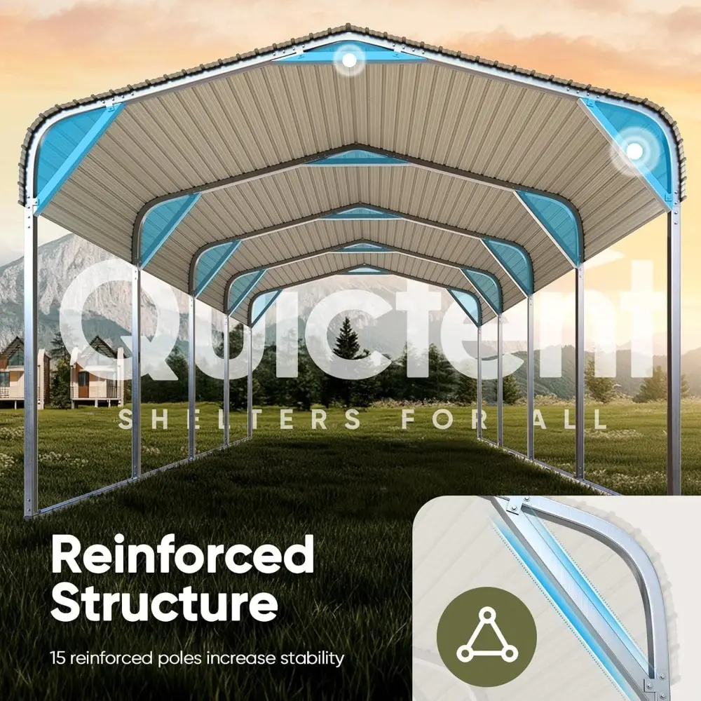 12x20 ft Metal Roof Carport Kits Hard Top Garage Heavy Duty Steel Car Canopy, White