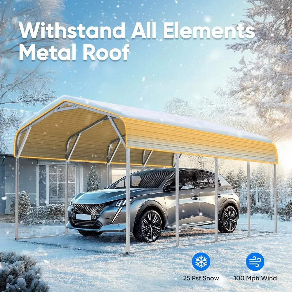 12x20 ft Metal Roof Carport Kits Hard Top Garage Heavy Duty Steel Car Canopy, White
