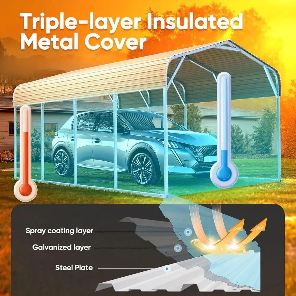 12x20 ft Metal Roof Carport Kits Hard Top Garage Heavy Duty Steel Car Canopy, White