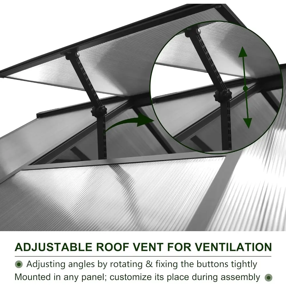 8x8 FT Outdoor Greenhouse Kit, Polycarbonate Aluminum Walk-in Greenhouse with Adjustable Roof Vent and Lockable Door, Backyard G