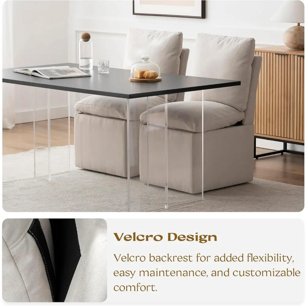 Upholstered Dining Chair with Casters Set of 4 Modern Linen Fabric Accent Side Chair Armless Rolling Dining Chairs with Storage