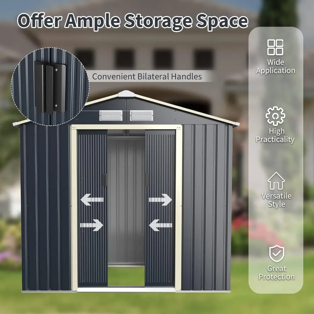 Outdoor Storage Shed, 7' X 6' Metal Garden Shed with 4 Vents & Double Sliding Door, Utility Tool Shed Storage House for Backyar