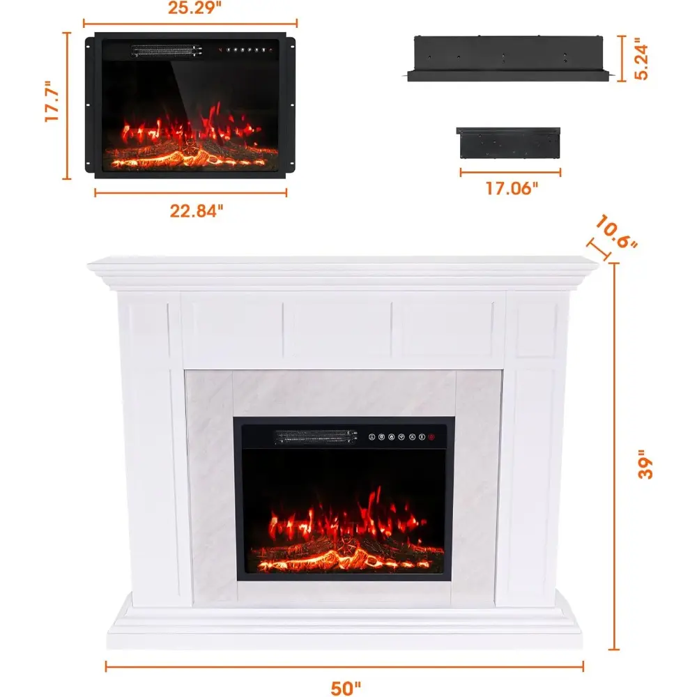50" Electric Fireplace with Mantel, TV Stand with 23" Freestanding Electric Fireplace, Adjustable Led Flame Remote Control, Beig