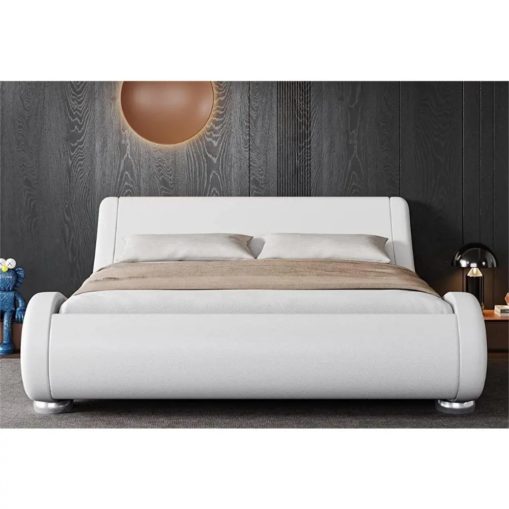 Allewie Queen Size Upholstered Platform Bed Frame with Ergonomic & Adjustable Headboard, Modern Low Profile Sleigh Design - Easy
