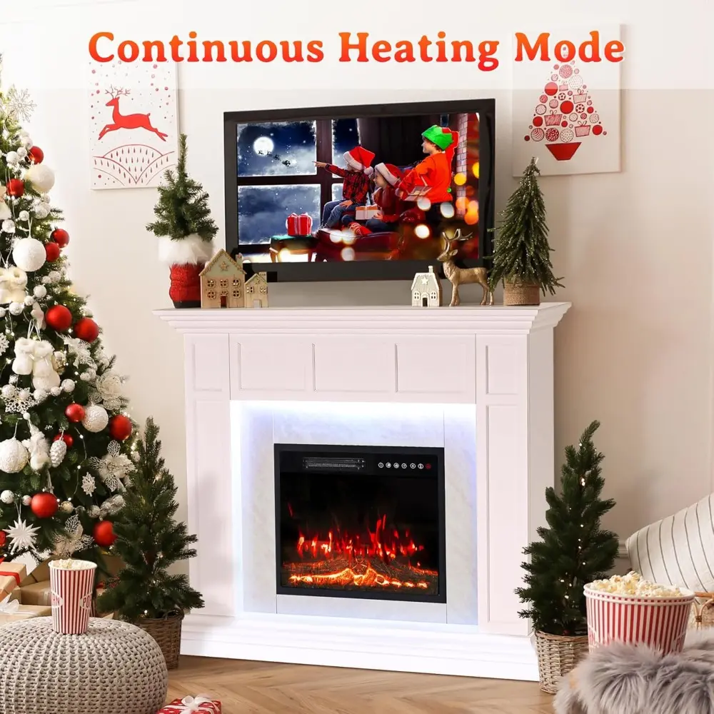 50" Electric Fireplace with Mantel, TV Stand with 23" Freestanding Electric Fireplace, Adjustable Led Flame Remote Control, Beig