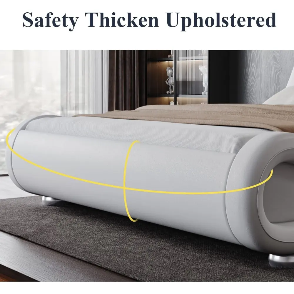 Allewie Queen Size Upholstered Platform Bed Frame with Ergonomic & Adjustable Headboard, Modern Low Profile Sleigh Design - Easy