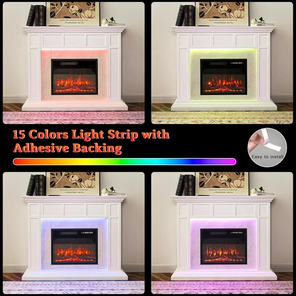 50" Electric Fireplace with Mantel, TV Stand with 23" Freestanding Electric Fireplace, Adjustable Led Flame Remote Control, Beig