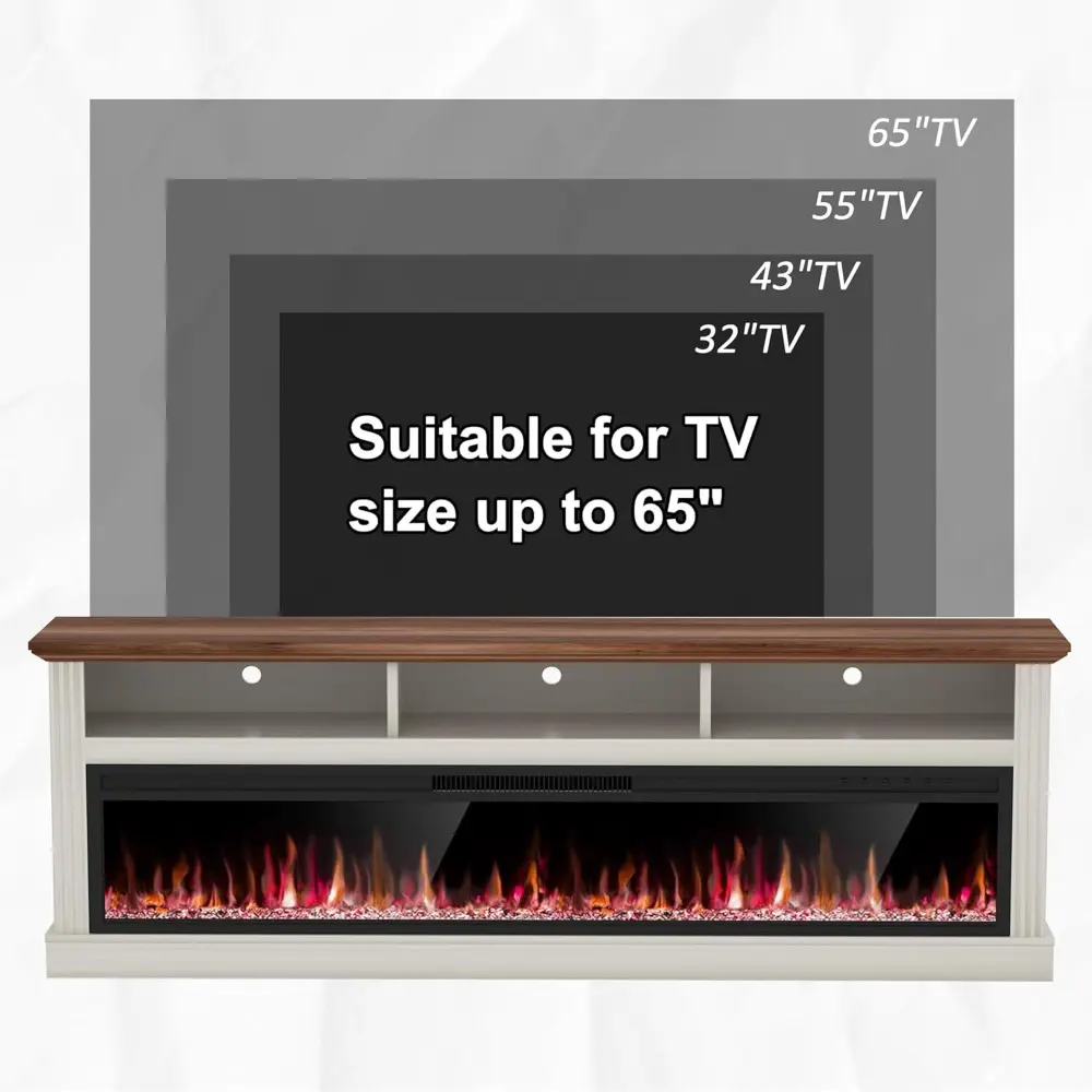 58" Fireplace TV Stand for TVs Up to 65" with 52" Electric Fireplace,White Entertainment Center,Led Light TV Consoles for Livin