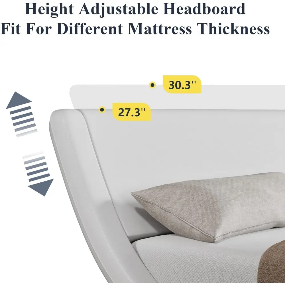 Allewie Queen Size Upholstered Platform Bed Frame with Ergonomic & Adjustable Headboard, Modern Low Profile Sleigh Design - Easy