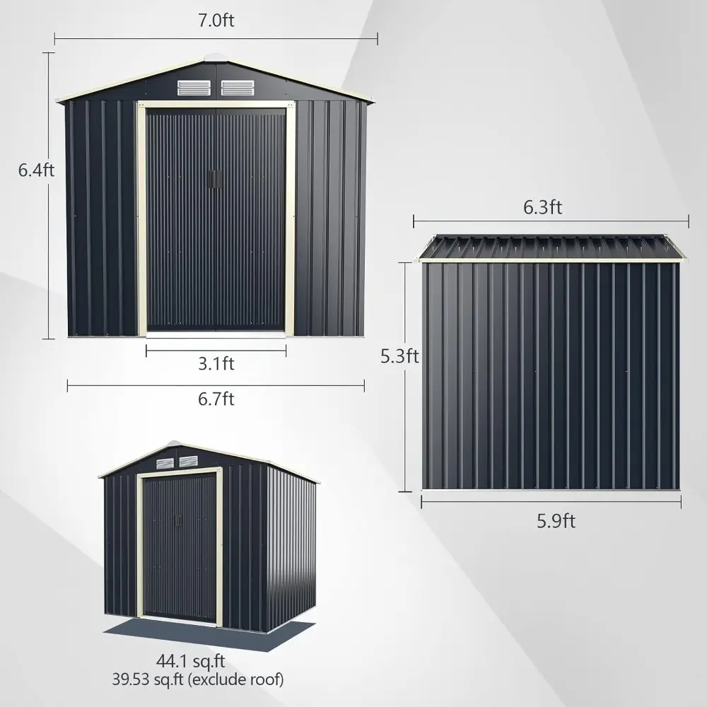 Outdoor Storage Shed, 7' X 6' Metal Garden Shed with 4 Vents & Double Sliding Door, Utility Tool Shed Storage House for Backyar