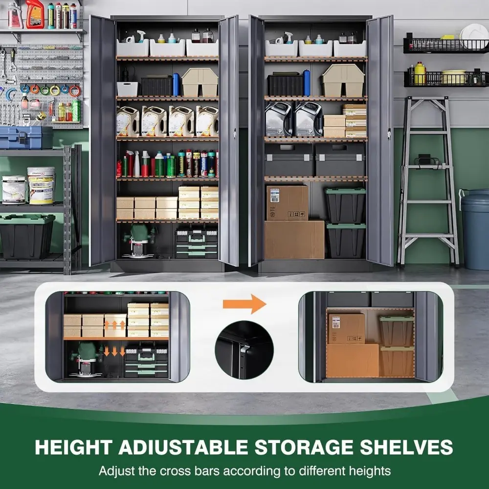 Metal Garage Storage Cabinets with Lock Door and Adjustable Shelves, Steel Tool Cabinets for Home,Office,Warehouse Organisieren