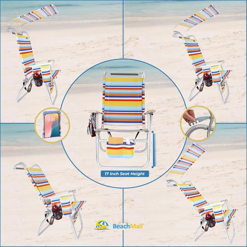 17 Inches High Seat Big Tycoon Aluminum Beach Chair with Canopy