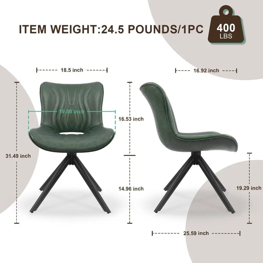 Dining Chairs Set of 4, 360° Swivel Upholstered Mid-Century Modern Kitchen Dining Room Chairs, Armless Faux Leather Accent Side