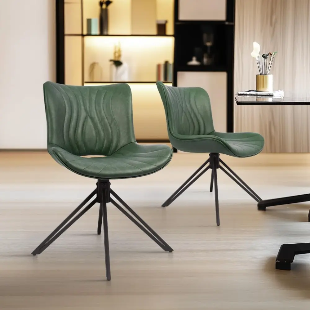 Dining Chairs Set of 4, 360° Swivel Upholstered Mid-Century Modern Kitchen Dining Room Chairs, Armless Faux Leather Accent Side