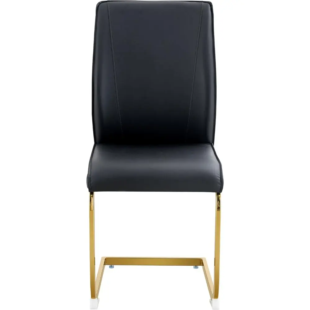 Modern Dining Chair with Curved Back, Gray Faux Leather, Chrome Metal Frame, Non-Slip Feet (4, Black+Gold + Metal, Small)