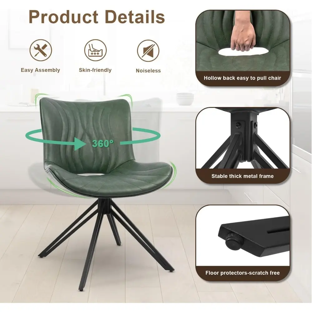 Dining Chairs Set of 4, 360° Swivel Upholstered Mid-Century Modern Kitchen Dining Room Chairs, Armless Faux Leather Accent Side