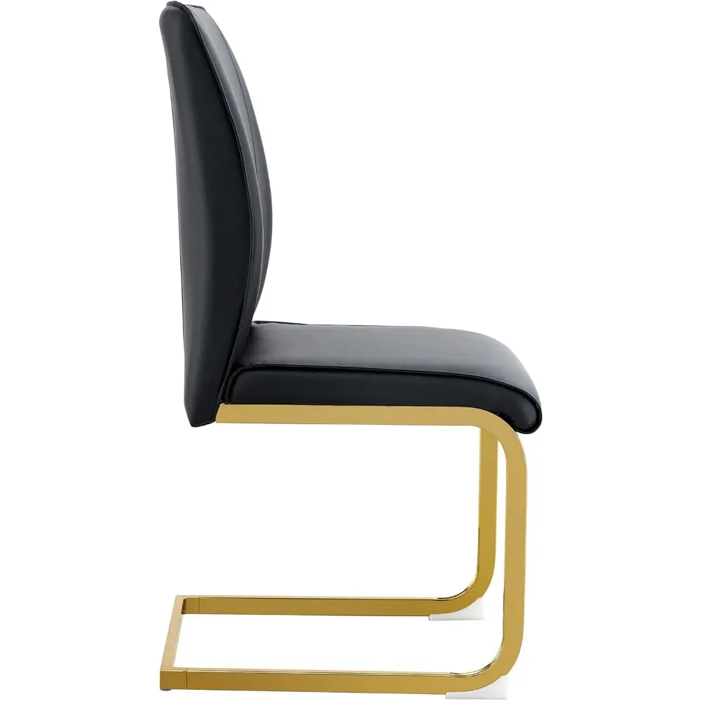 Modern Dining Chair with Curved Back, Gray Faux Leather, Chrome Metal Frame, Non-Slip Feet (4, Black+Gold + Metal, Small)