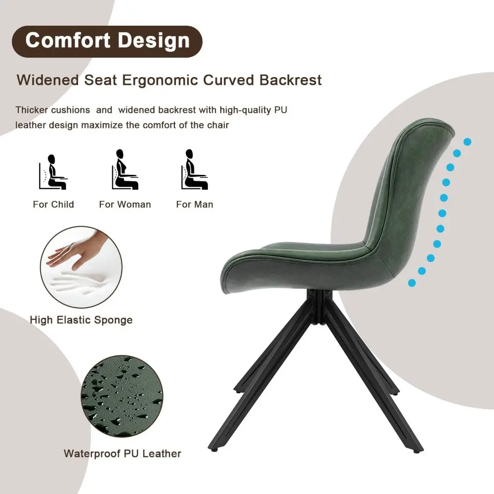 Dining Chairs Set of 4, 360° Swivel Upholstered Mid-Century Modern Kitchen Dining Room Chairs, Armless Faux Leather Accent Side