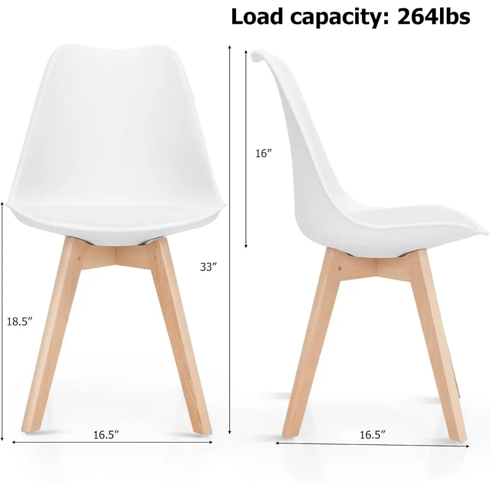 Set of 4 Modern Dining Chairs, Kitchen High Backrest Chairs w/PU Cover, Side Chairs w/Soft Padded Seat & Solid Wood Legs, Uphol