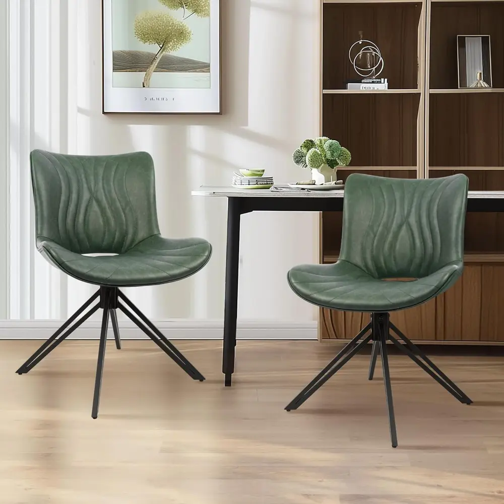 Dining Chairs Set of 4, 360° Swivel Upholstered Mid-Century Modern Kitchen Dining Room Chairs, Armless Faux Leather Accent Side