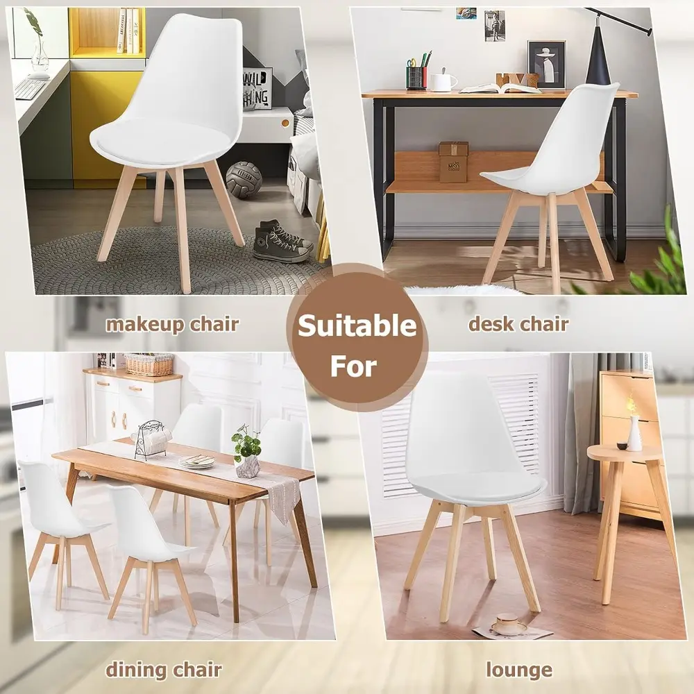 Set of 4 Modern Dining Chairs, Kitchen High Backrest Chairs w/PU Cover, Side Chairs w/Soft Padded Seat & Solid Wood Legs, Uphol