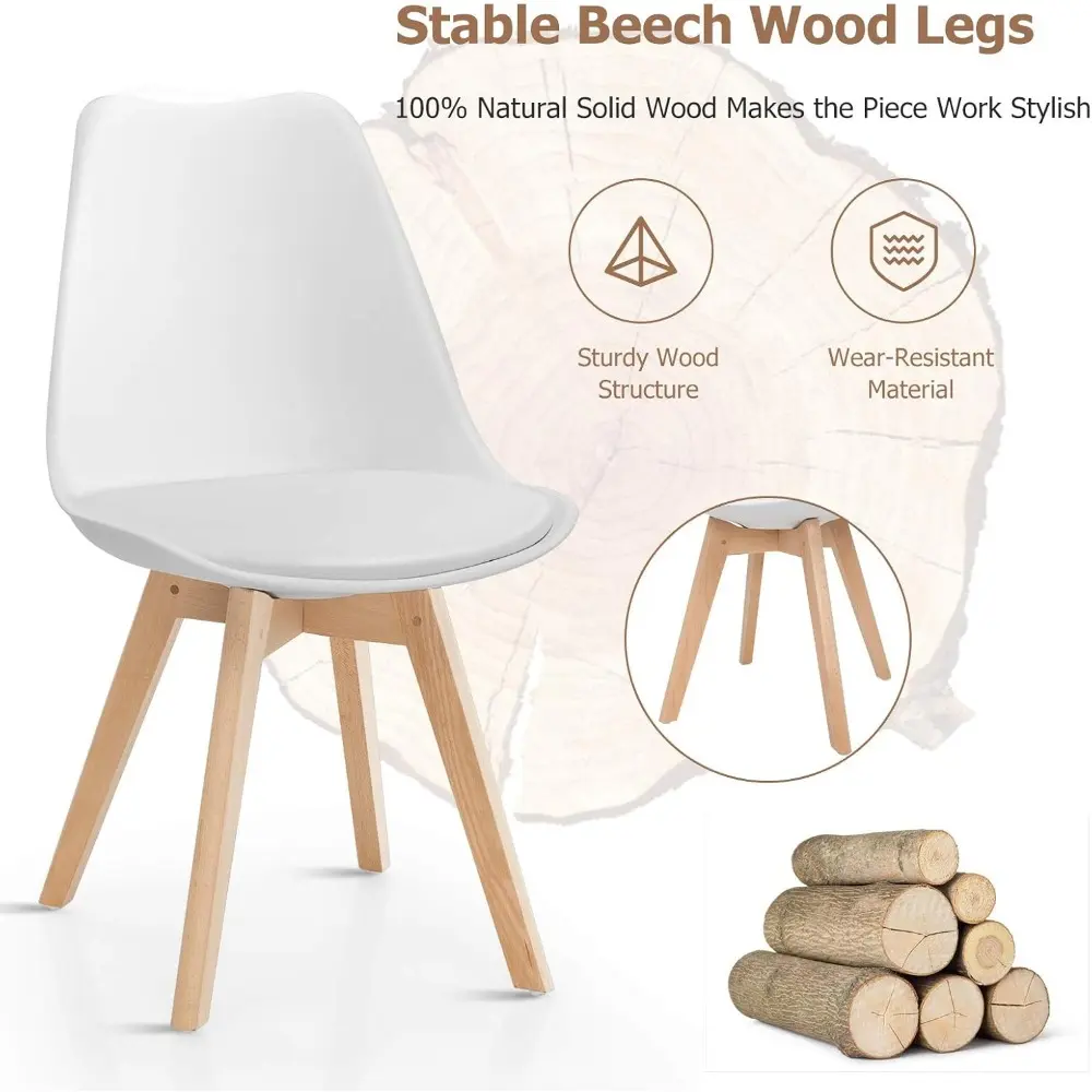 Set of 4 Modern Dining Chairs, Kitchen High Backrest Chairs w/PU Cover, Side Chairs w/Soft Padded Seat & Solid Wood Legs, Uphol