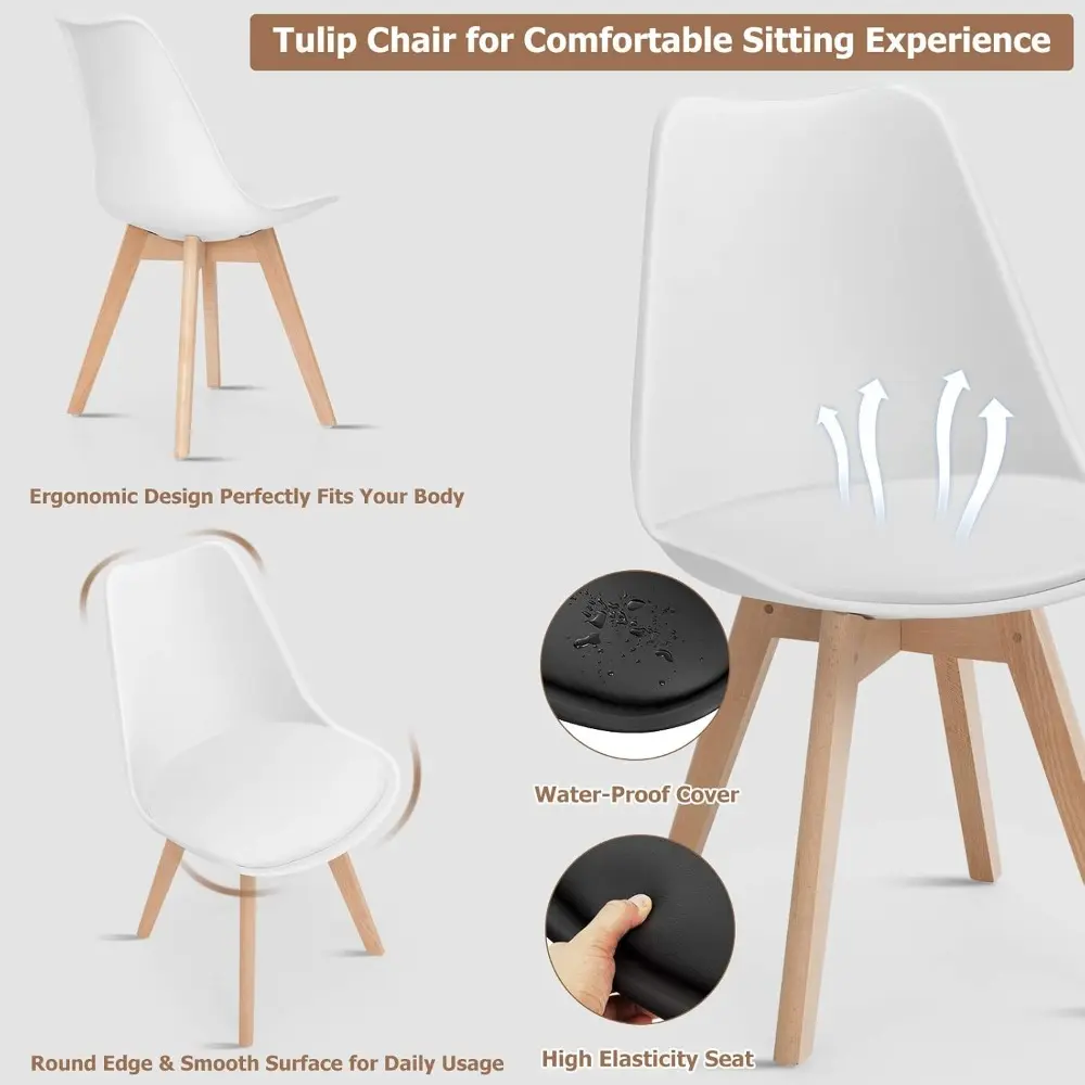 Set of 4 Modern Dining Chairs, Kitchen High Backrest Chairs w/PU Cover, Side Chairs w/Soft Padded Seat & Solid Wood Legs, Uphol