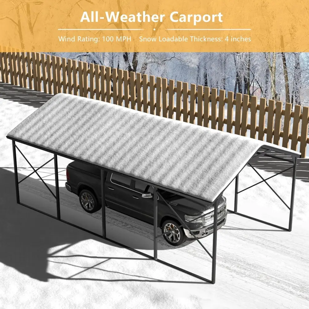 12x22 FT Heavy Duty Carport Galvanized Steel Roof & Reinforced Frame, Durable Metal All Weather Carport Garage for Cars,Trucks,