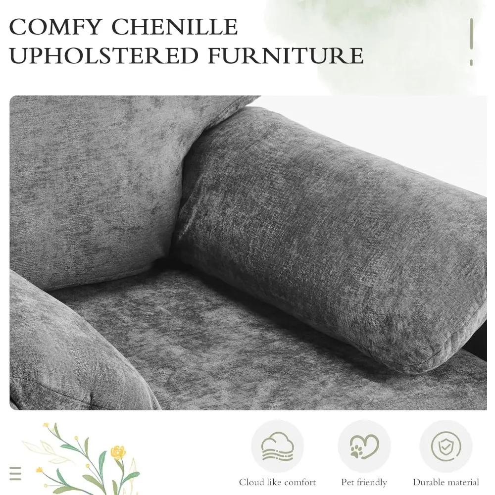39" Modern Chenille Oversized Armchair, Wide Accent Chair, Mid Century Single Sofa Chairs, Comfy Upholstered Reading Chair for