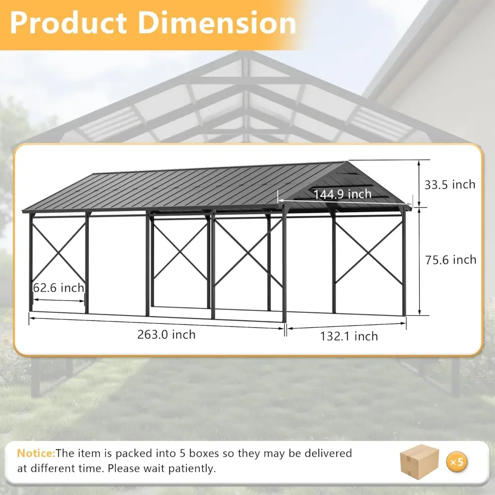 12x22 FT Heavy Duty Carport Galvanized Steel Roof & Reinforced Frame, Durable Metal All Weather Carport Garage for Cars,Trucks,