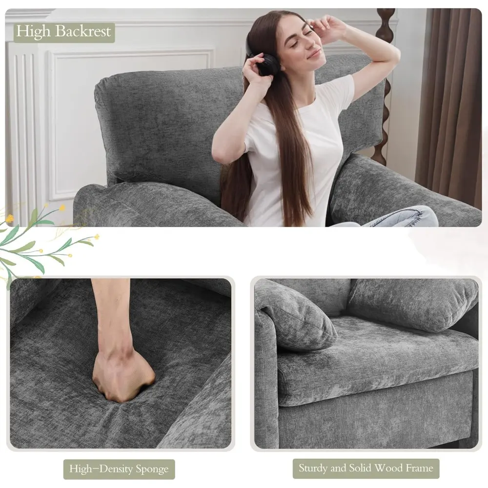 39" Modern Chenille Oversized Armchair, Wide Accent Chair, Mid Century Single Sofa Chairs, Comfy Upholstered Reading Chair for