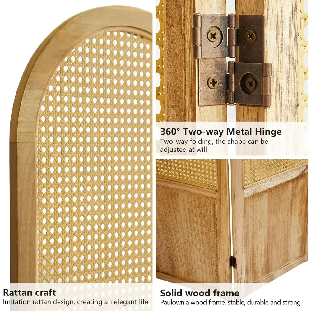 Room Divider 4 Panel, Folding Privacy Screen, Foldable Wood Divider Room Dec, Rattan Room Divider, Portable Partition Screen, Wa