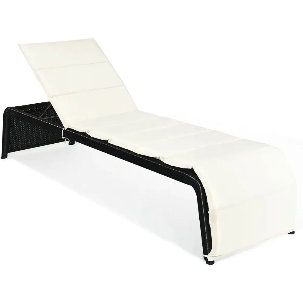 2PCS Outdoor Chaise Lounge Lounger Recliner Chair Sunbathing Bed With Soft Comfortable Removable Cushion 5 Level Adjustable Back