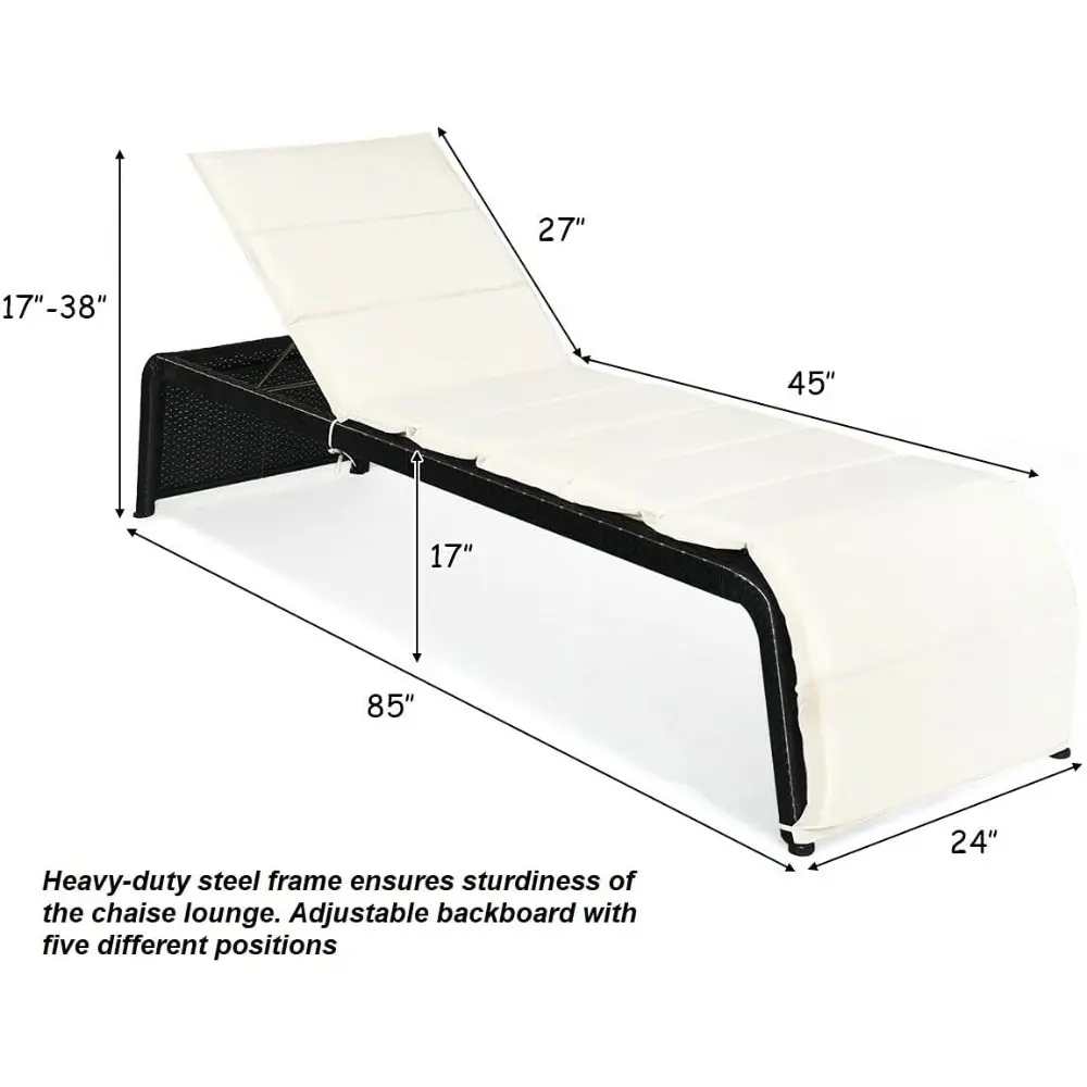 2PCS Outdoor Chaise Lounge Lounger Recliner Chair Sunbathing Bed With Soft Comfortable Removable Cushion 5 Level Adjustable Back