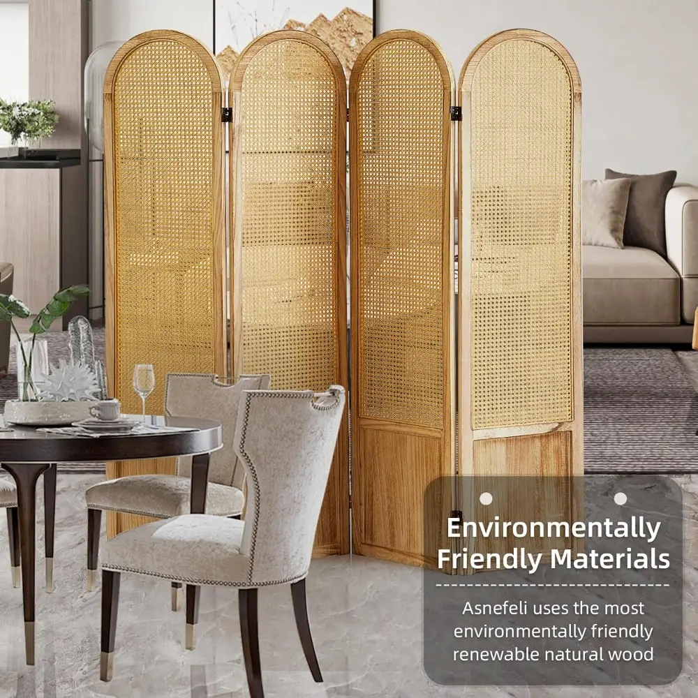 Room Divider 4 Panel, Folding Privacy Screen, Foldable Wood Divider Room Dec, Rattan Room Divider, Portable Partition Screen, Wa