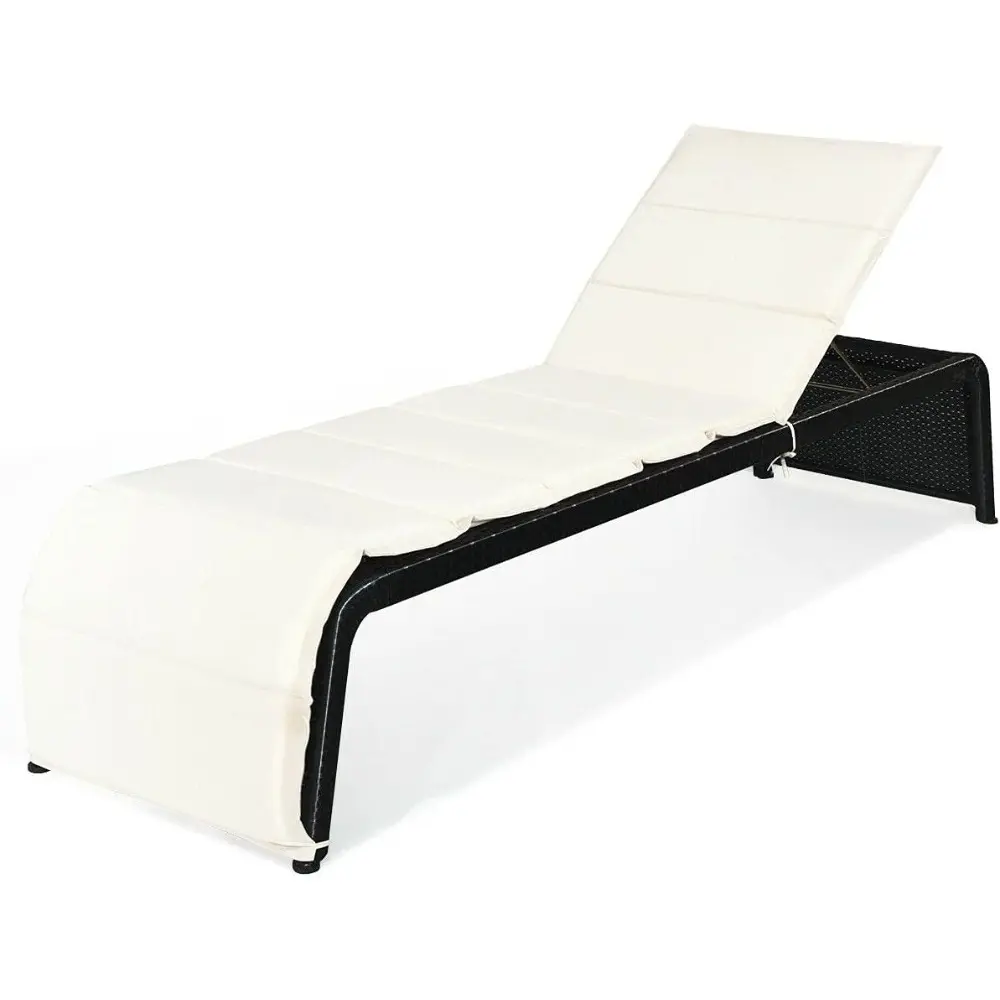 2PCS Outdoor Chaise Lounge Lounger Recliner Chair Sunbathing Bed With Soft Comfortable Removable Cushion 5 Level Adjustable Back