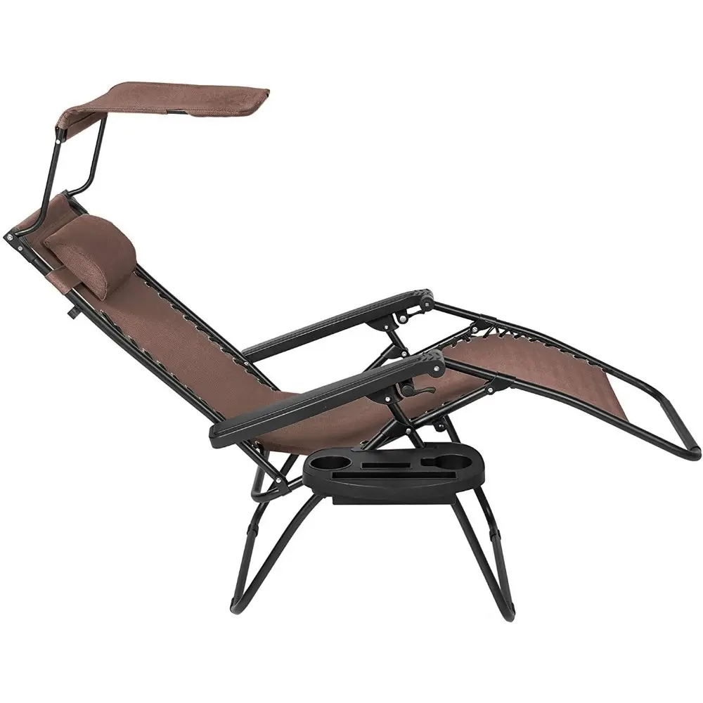 Decor Extra Large Oversized XL 3-in-1 Zero Gravity Chair Patio Adjustable Recliner with Canopy Sunshade and Cupholder (Brown)