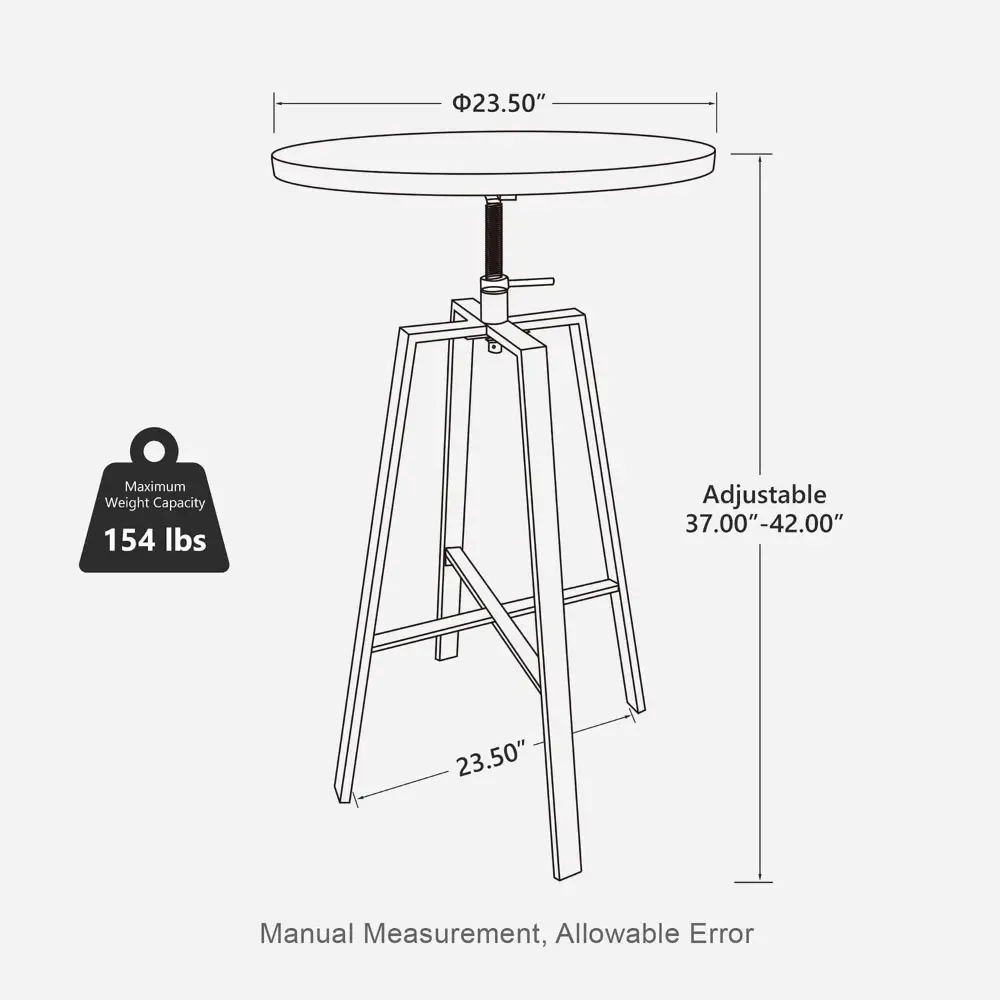 Modern Round Bar Table & Stools Set - Adjustable Height, Walnut Veneer Top, Brown Thick Leatherette Bar Stools, Bistro Table &