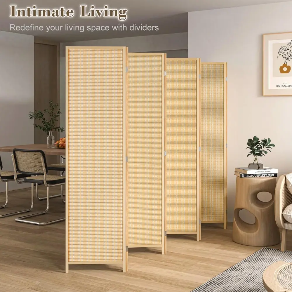 8 Panel Bamboo Room Divider, Folding Privacy Screen for Room Separation, Natural Wood Room Partitions and Dividers, Patio Priva