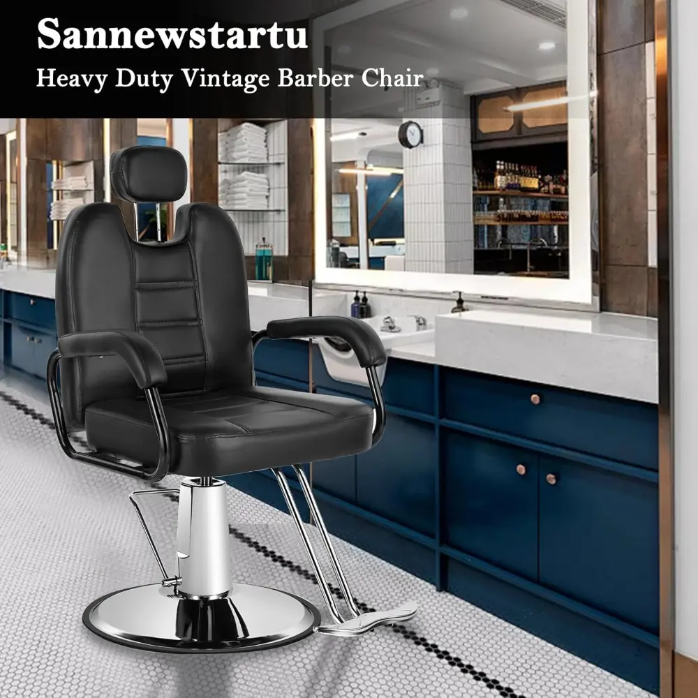 Barber Chair Heavy Duty Hydraulic Salon Chair - Reclining Shampoo Chair with Wide Seat, Professional Hair Salon & Spa Furniture,